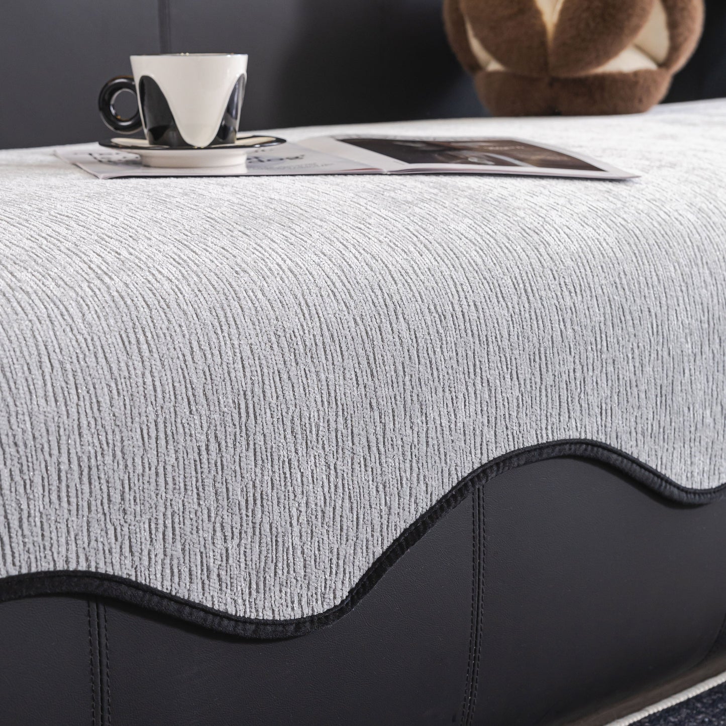 Chenille Couch Cover with Scalloped Edge, Non-Slip Modular Slipcover Sectional