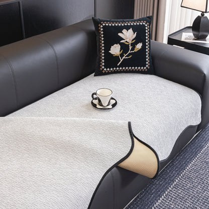 Chenille Couch Cover with Scalloped Edge, Non-Slip Modular Slipcover Sectional