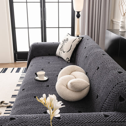 Thick Plush Sofa Cover Throw for Couch, 3D Textured Herringbone Washable Slipcover