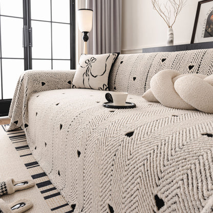 Thick Plush Sofa Cover Throw for Couch, 3D Textured Herringbone Washable Slipcover