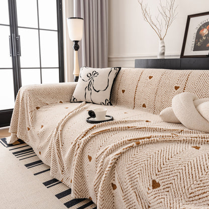 Thick Plush Sofa Cover Throw for Couch, 3D Textured Herringbone Washable Slipcover