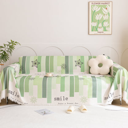 Chenille Sofa Cover Throw, Smile Couch Cover Blanket Throws for Couches, Soft Sofa Towel