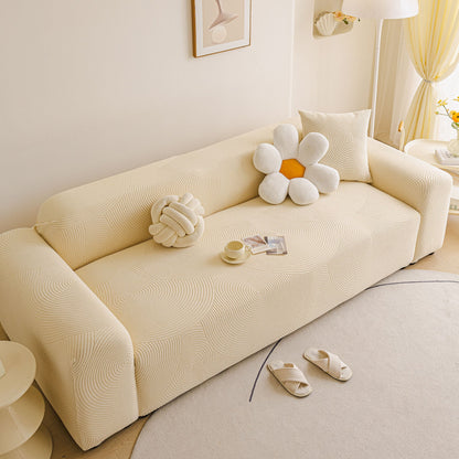 Elastic Stretch Sofa Cover Slipcover, Concentric Circle Jacquard Plush Couch Cover