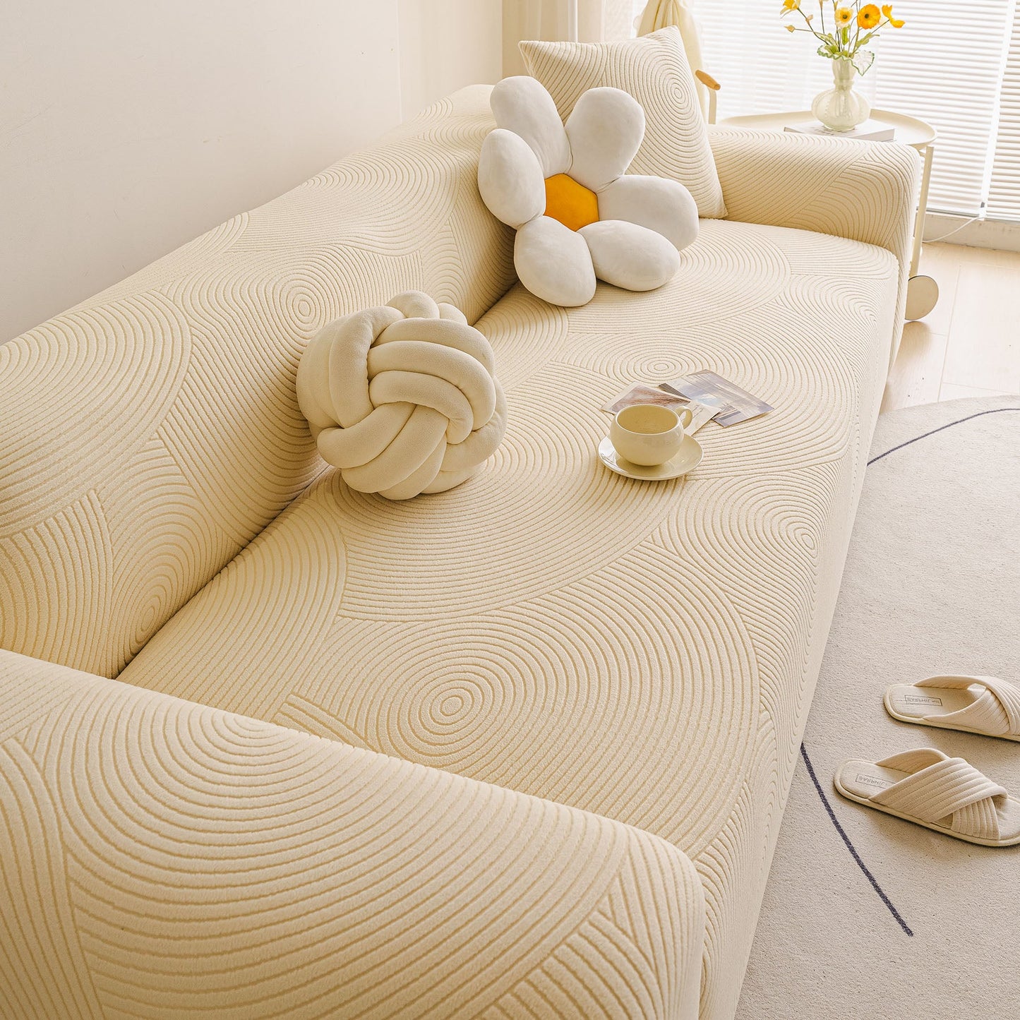 Elastic Stretch Sofa Cover Slipcover, Concentric Circle Jacquard Plush Couch Cover