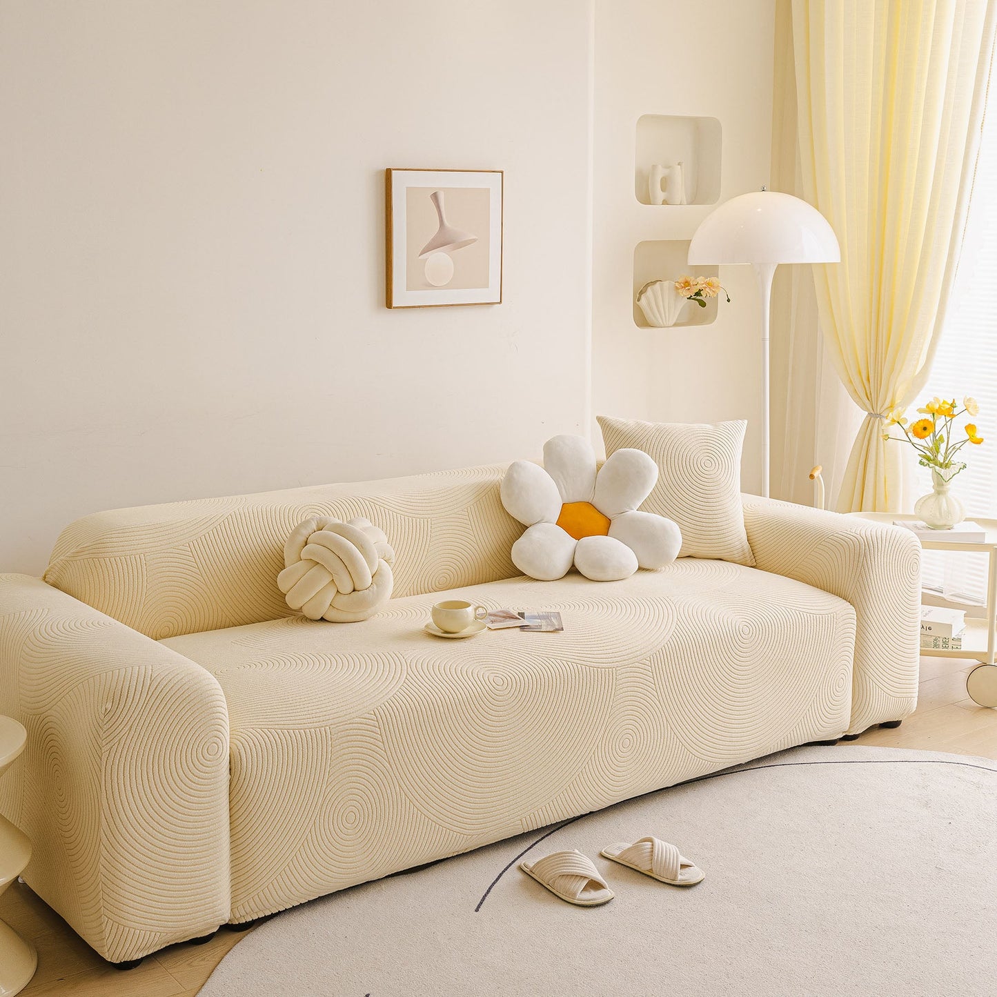 Elastic Stretch Sofa Cover Slipcover, Concentric Circle Jacquard Plush Couch Cover