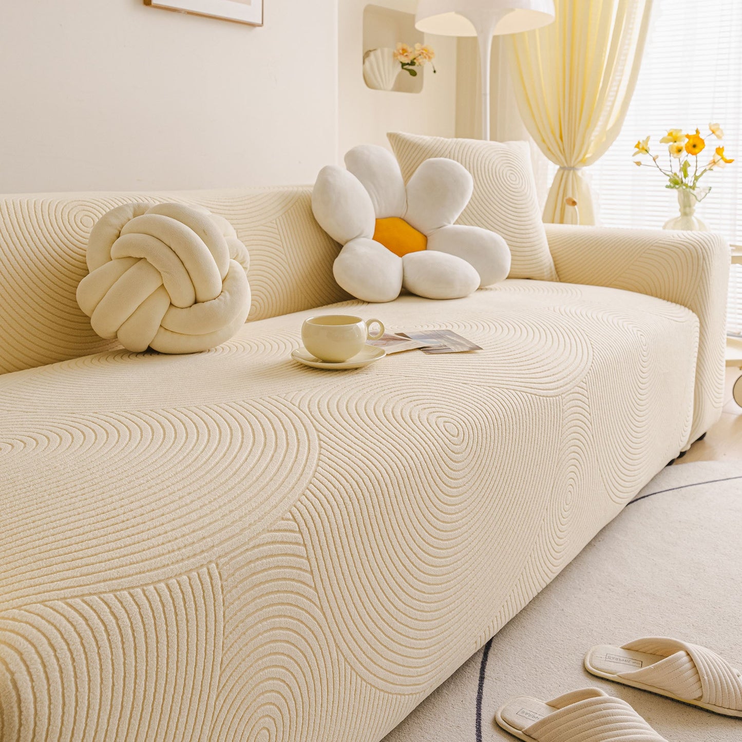 Elastic Stretch Sofa Cover Slipcover, Concentric Circle Jacquard Plush Couch Cover