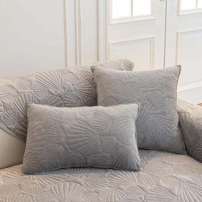 Plush Quilted Padded Sofa Cover, Non-Slip Seashell Couch Protector for Pets & Kids