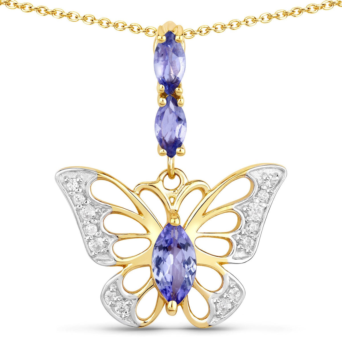 0.75 Carat Genuine Tanzanite and White Zircon .925 Sterling Silver Pendant