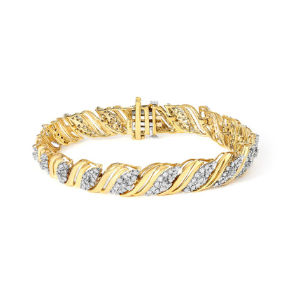 10K Yellow Gold 2.0 Cttw Diamond S-Link Twist Design Link Bracelet