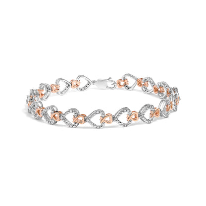 10K Rose and White Gold 1/4 Cttw Diamond Infinity Loop and Swirl Link Bracelet