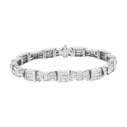 14K Yellow Gold 9.0 Cttw Diamond Alternating Bow and Box Link Bracelet (G-H Color, VS1-VS2 Clarity)- 7"