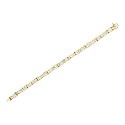 14K Yellow Gold 7.0 Cttw Baguette Cut Diamond Alternating Box and Wave Link Bracelet (G-H Color, VS1-VS2 Clarity) - 7" Inches