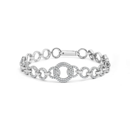 .925 Sterling Silver 1.00 Cttw Diamond Interlinking Open Circle Link Bracelet