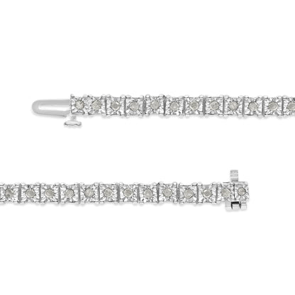 .925 Sterling Silver 1.0 Cttw Diamond Square Frame Miracle-Set Tennis Bracelet (I-J Color, I3 Clarity) - 7"