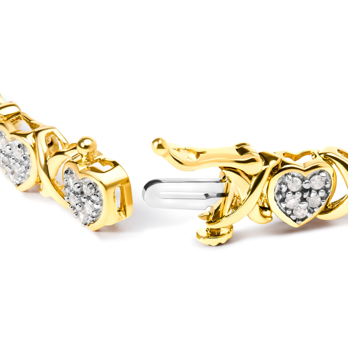 10K Yellow Gold Plated .925 Sterling Silver 1.0 Cttw Diamond Heart Link Bracelet