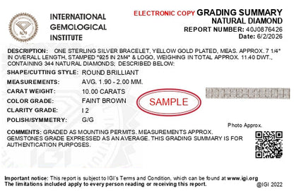 IGI Certified 14K Yellow Gold Plated Sterling Silver 10.0 Cttw Faint Brown Diamond 4 Row Tennis Bracelet