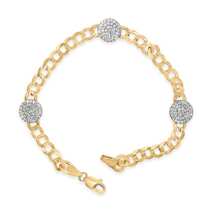 14K Yellow Gold 5/8 Cttw Diamond Cluster Curb Chain Bracelet