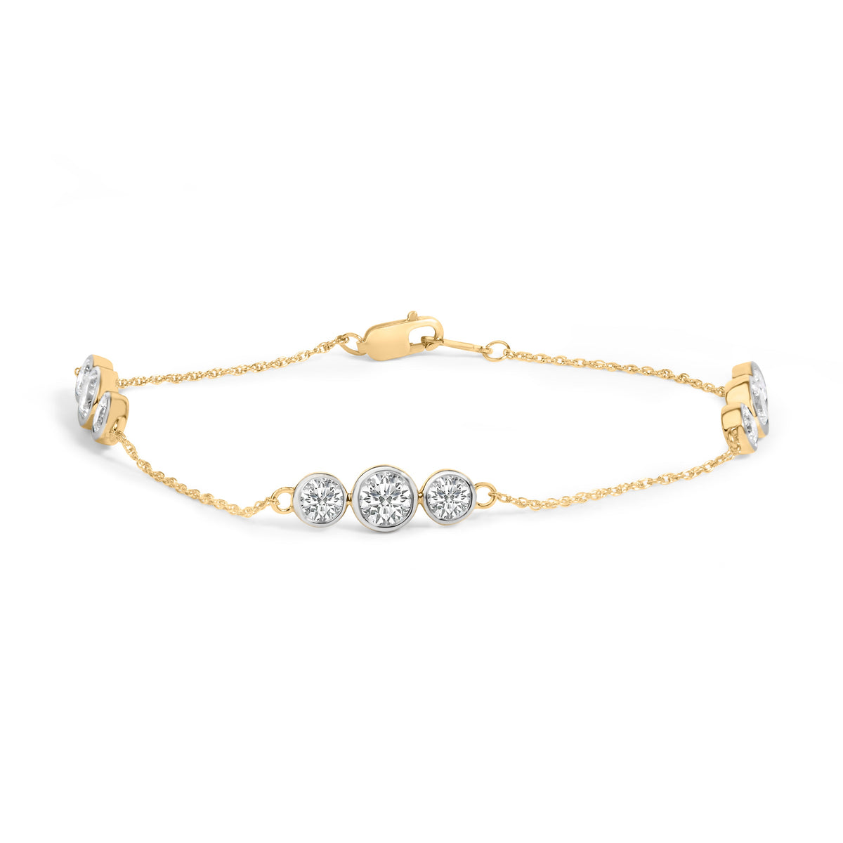 10K Yellow Gold Plated .925 Sterling Silver 2.0 Cttw Lab Grown Diamond Bezel Set Station Bracelet