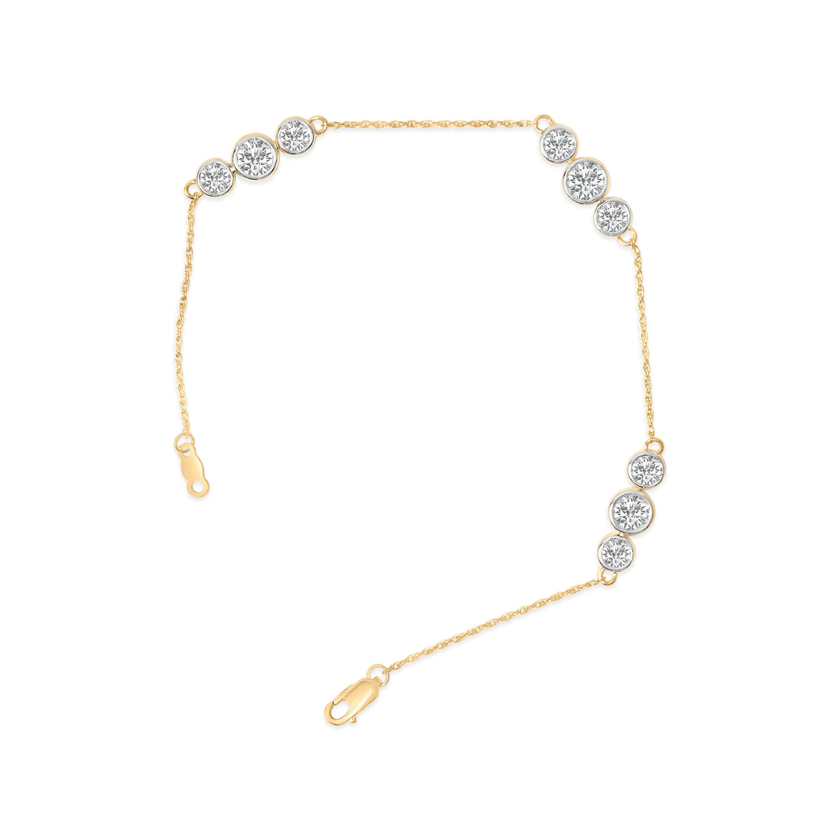 10K Yellow Gold Plated .925 Sterling Silver 2.0 Cttw Lab Grown Diamond Bezel Set Station Bracelet
