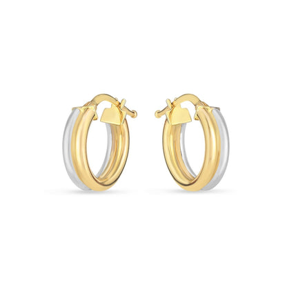 14k Two Tone Gold Double Round Hoops