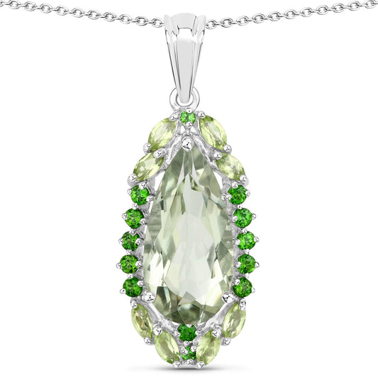 "5.54 Carat Genuine Green Amethyst, Peridot and Chrome Diopside .925 Sterling Silver Pendant