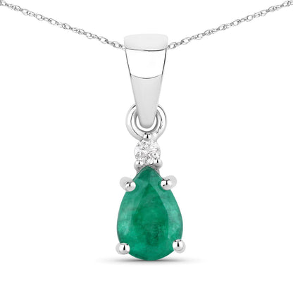 0.68 Carat Genuine Zambian Emerald and White Diamond 14K White Gold Pendant