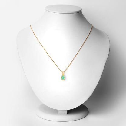 18K Yellow Gold Plated 0.67 Carat Genuine Emerald and White Topaz .925 Sterling Silver Pendant