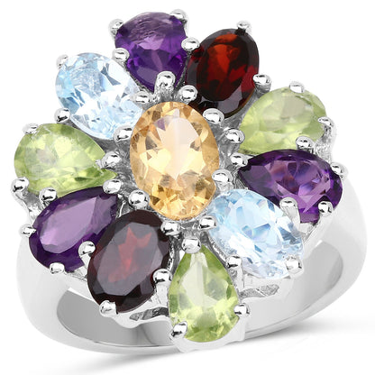 5.150 Carat Genuine Multi Stones .925 Sterling Silver Ring