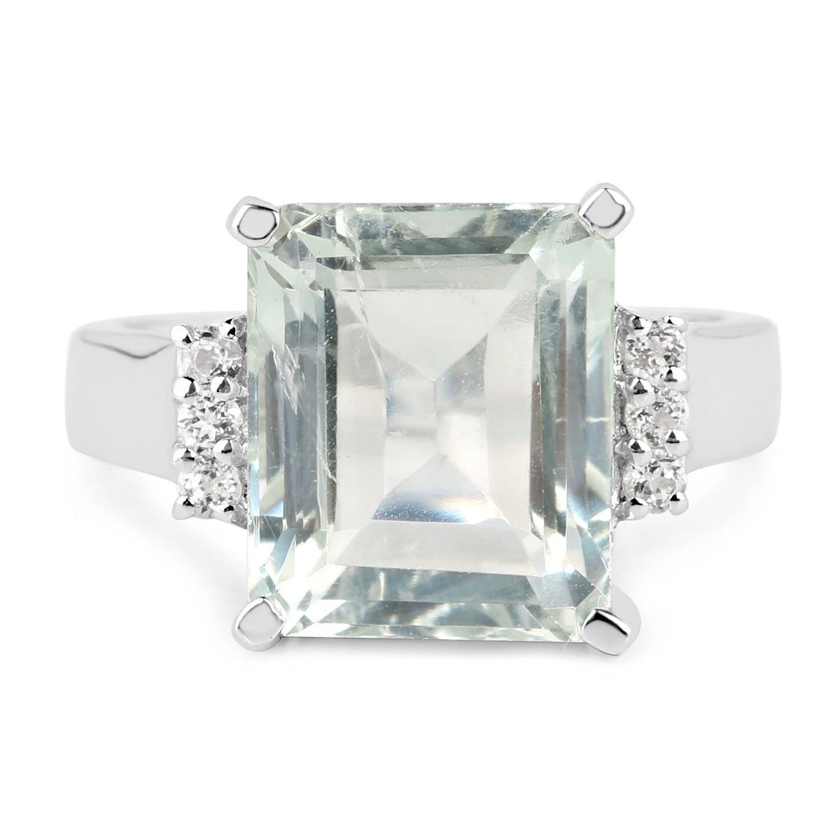 5.54 Carat Genuine Green Amethyst and White Topaz .925 Sterling Silver Ring