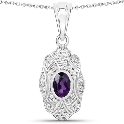 0.54 Carat Genuine Amethyst and White Topaz .925 Sterling Silver Pendant