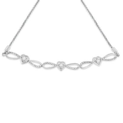 .925 Sterling Silver Diamond Accent Heart and Infinity 4â€-10â€ Adjustable Bolo Bracelet (I-J Color, I3 Clarity)