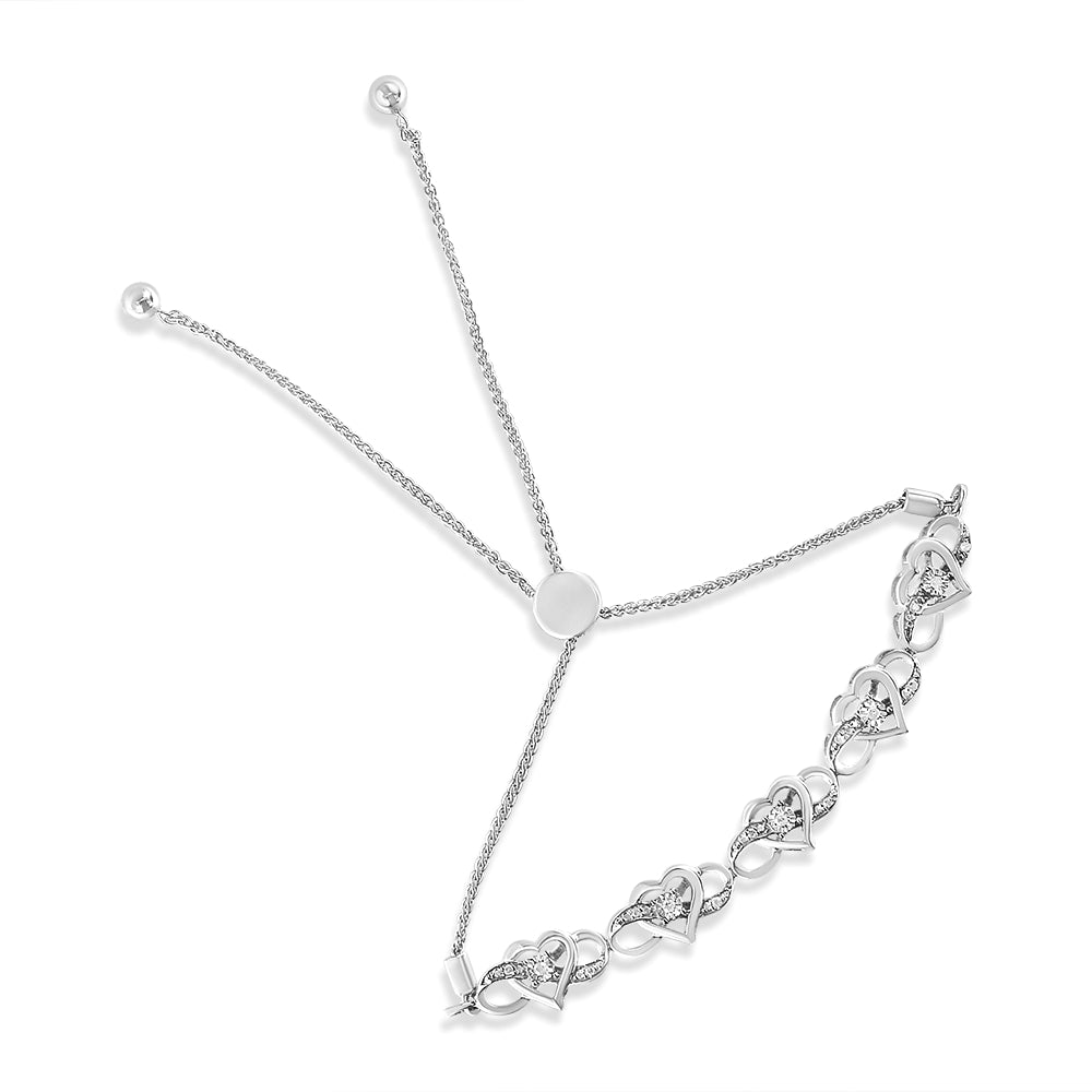 .925 Sterling Silver Diamond Accent Interlocking Infinity and Heart 4â€-10â€ Adjustable Bolo Tennis Bolo Bracelet (H-I Color, I2-I3 Clarity)