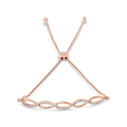 14K Rose Gold Plated .925 Sterling Silver 1/10 cttw Diamond Infinity Twist 4â€-10â€ Adjustable Bolo Bracelet (I-J Color, I2-I3 Clarity)