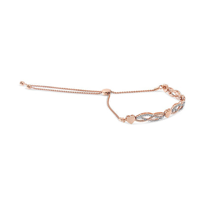 14K Rose Gold Plated .925 Sterling Silver Diamond Accent Layered Infinity Link and Heart Adjustable 4â€-10â€ Adjustable Bolo Bracelet (I-J Color, I3 Clarity)
