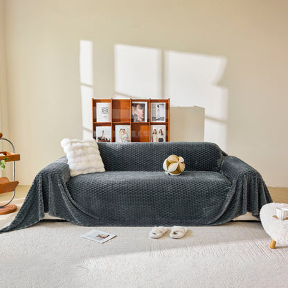 Thick Plush Non-Slip Sofa Throw Cover, Warm Soft Faux Fur Couch Protector for Winter