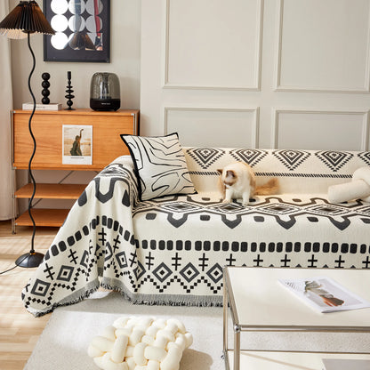 Boho Geometric Chenille Throw Sofa Cover Soft Textured Decorative Couch Blanket