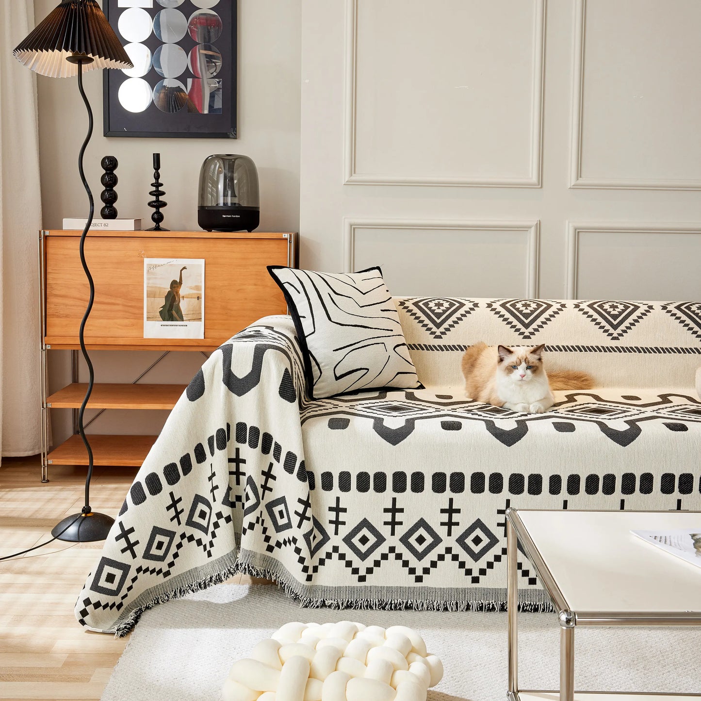 Boho Geometric Chenille Throw Sofa Cover Soft Textured Decorative Couch Blanket