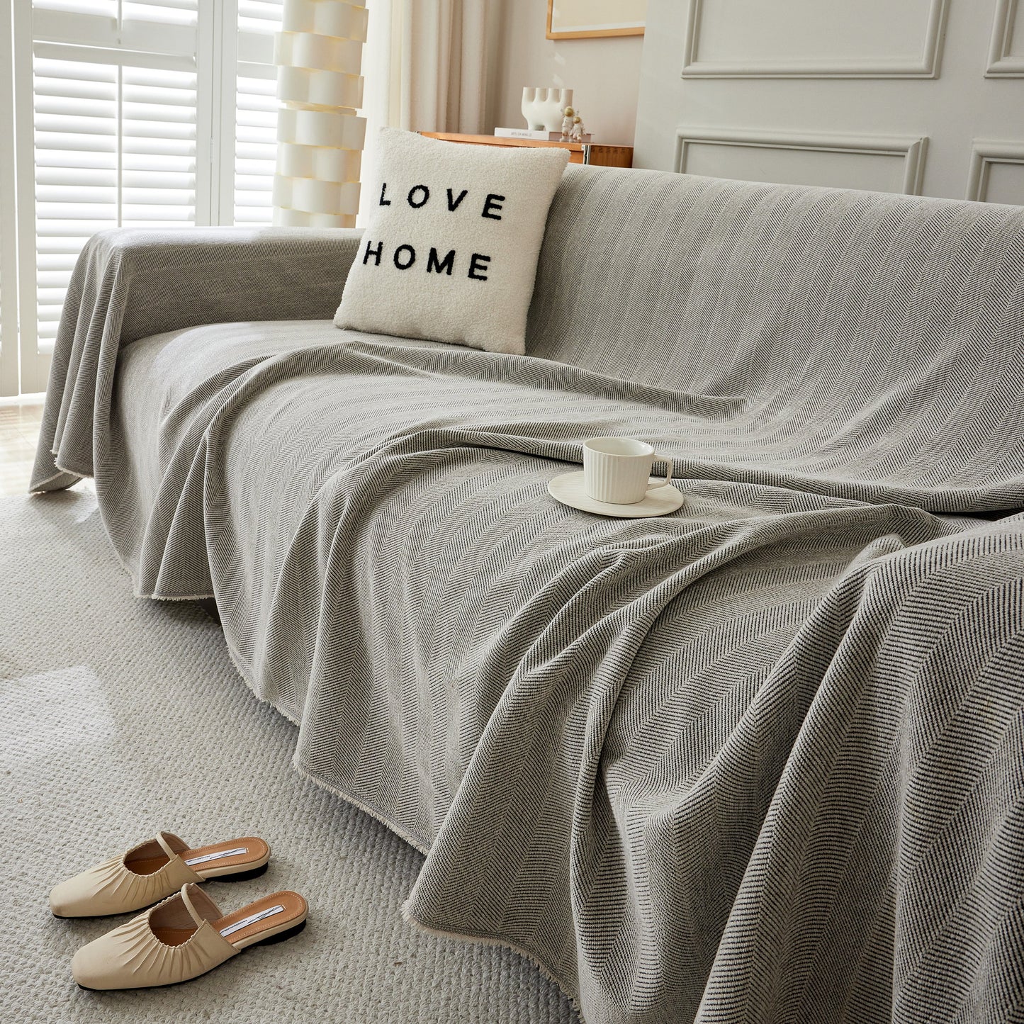 Herringbone Oversized Chenille Couch Throw Cover Sofa Slipcovers Couch Covers for Sectional Couches