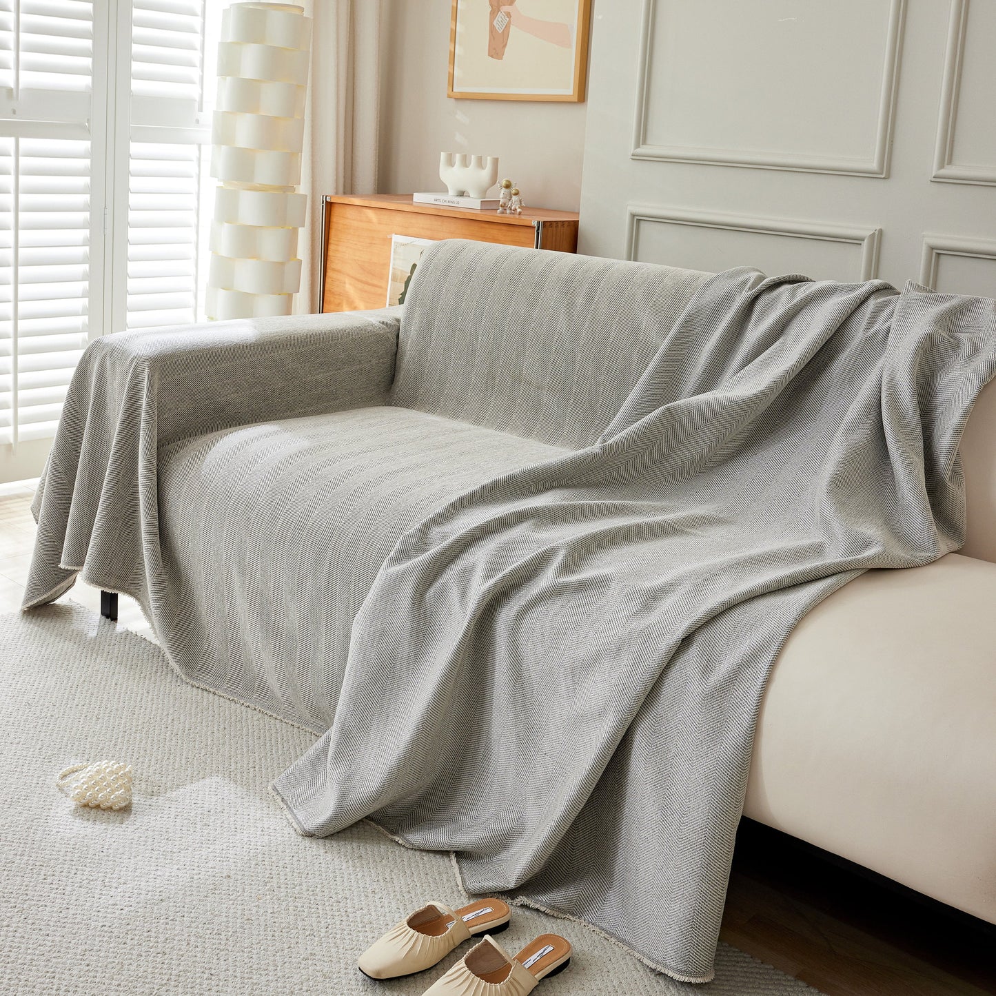Herringbone Oversized Chenille Couch Throw Cover Sofa Slipcovers Couch Covers for Sectional Couches