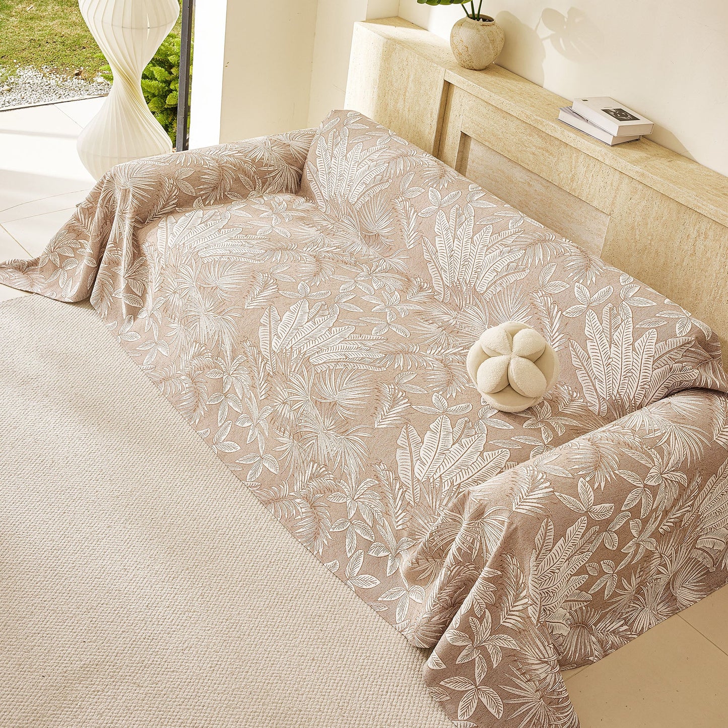 Tropical Botanical Leaf Texture Furniture Protector Blanket Soft Breathable Sofa Cover