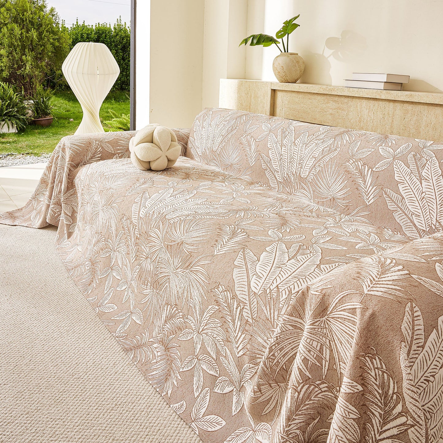 Tropical Botanical Leaf Texture Furniture Protector Blanket Soft Breathable Sofa Cover