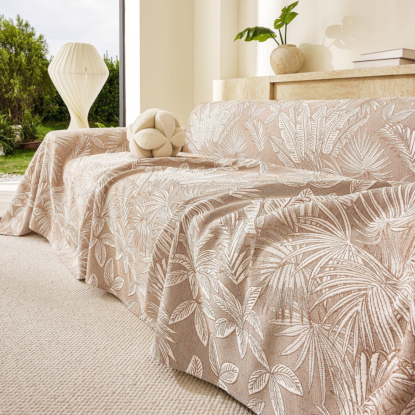 Tropical Botanical Leaf Texture Furniture Protector Blanket Soft Breathable Sofa Cover