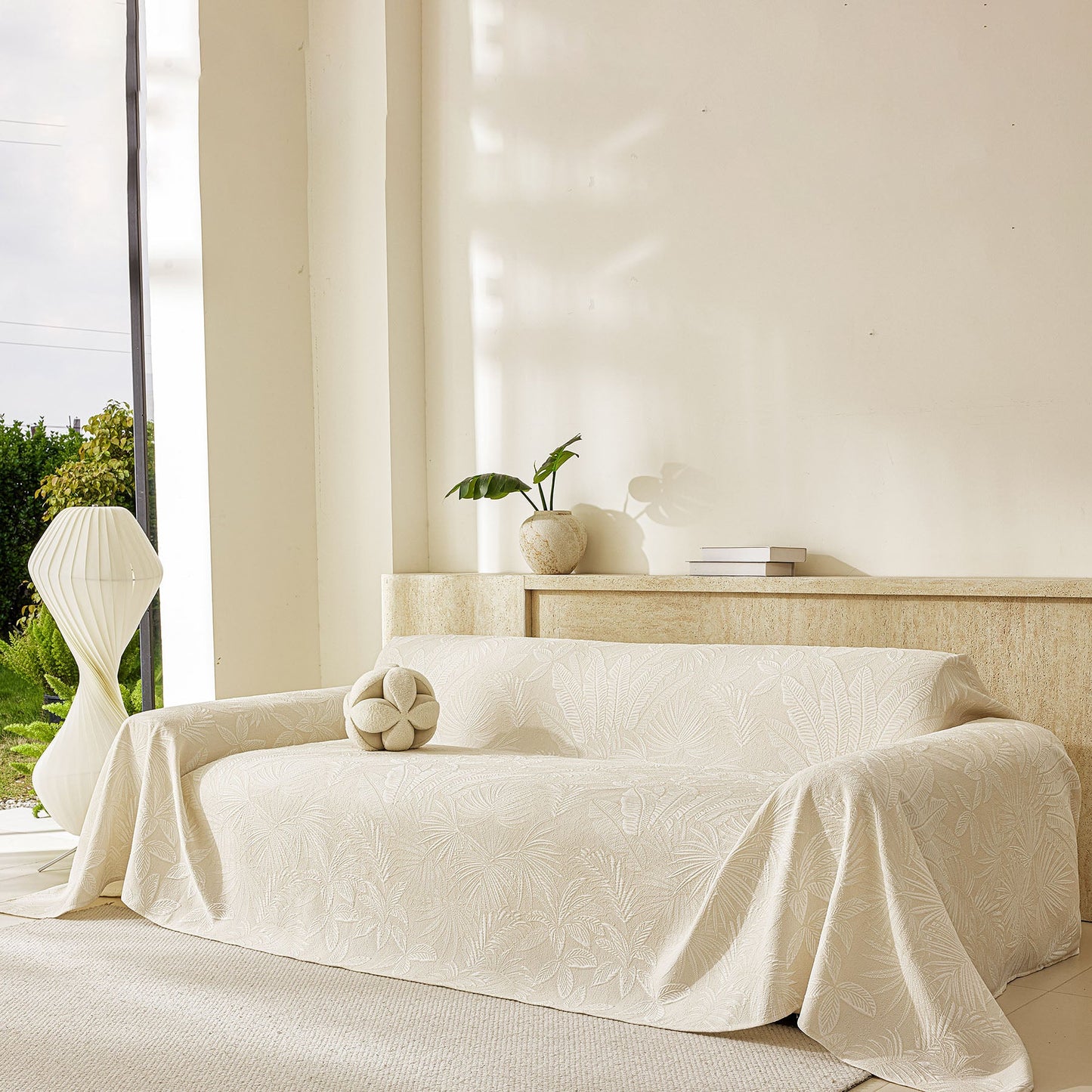Tropical Botanical Leaf Texture Furniture Protector Blanket Soft Breathable Sofa Cover