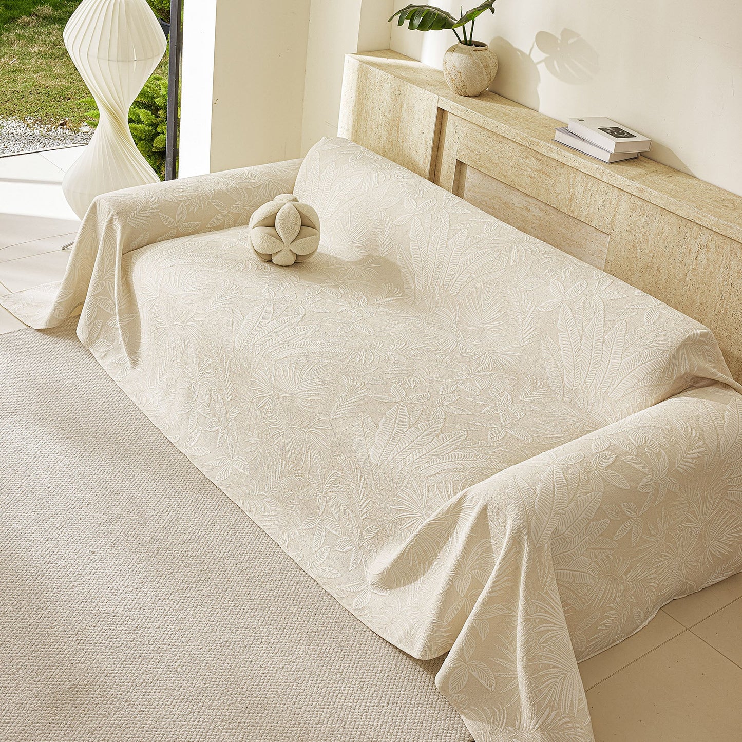 Tropical Botanical Leaf Texture Furniture Protector Blanket Soft Breathable Sofa Cover