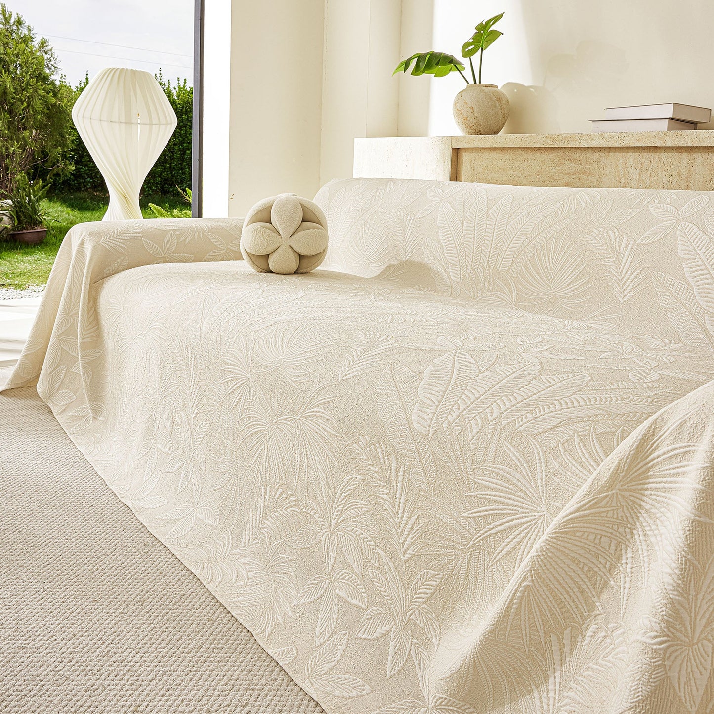 Tropical Botanical Leaf Texture Furniture Protector Blanket Soft Breathable Sofa Cover