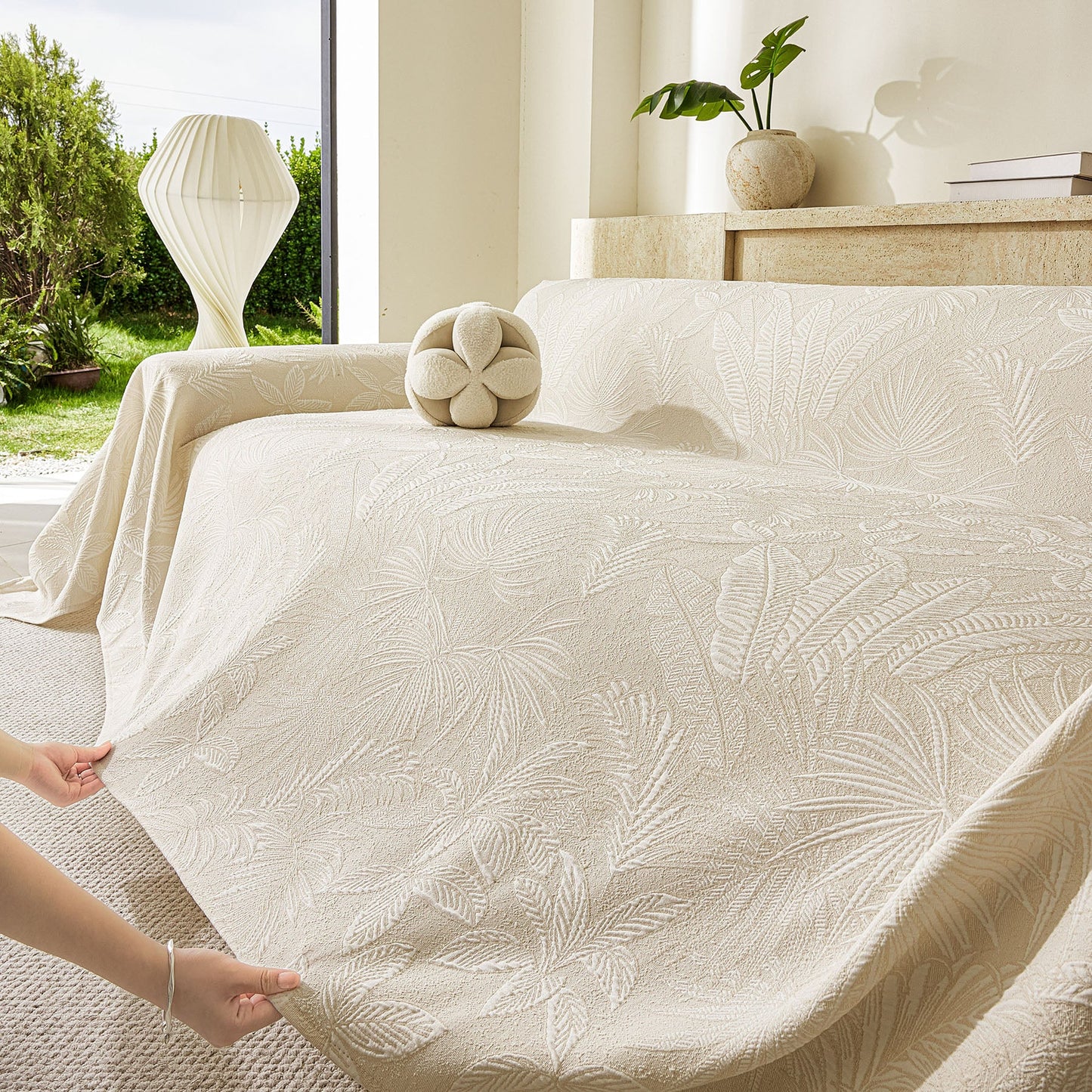 Tropical Botanical Leaf Texture Furniture Protector Blanket Soft Breathable Sofa Cover