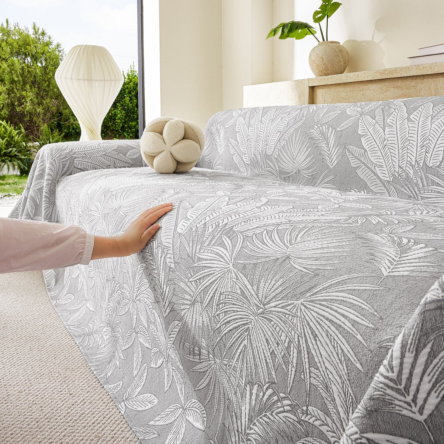 Tropical Botanical Leaf Texture Furniture Protector Blanket Soft Breathable Sofa Cover