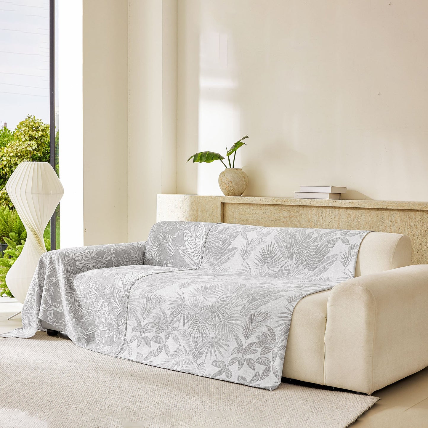 Tropical Botanical Leaf Texture Furniture Protector Blanket Soft Breathable Sofa Cover