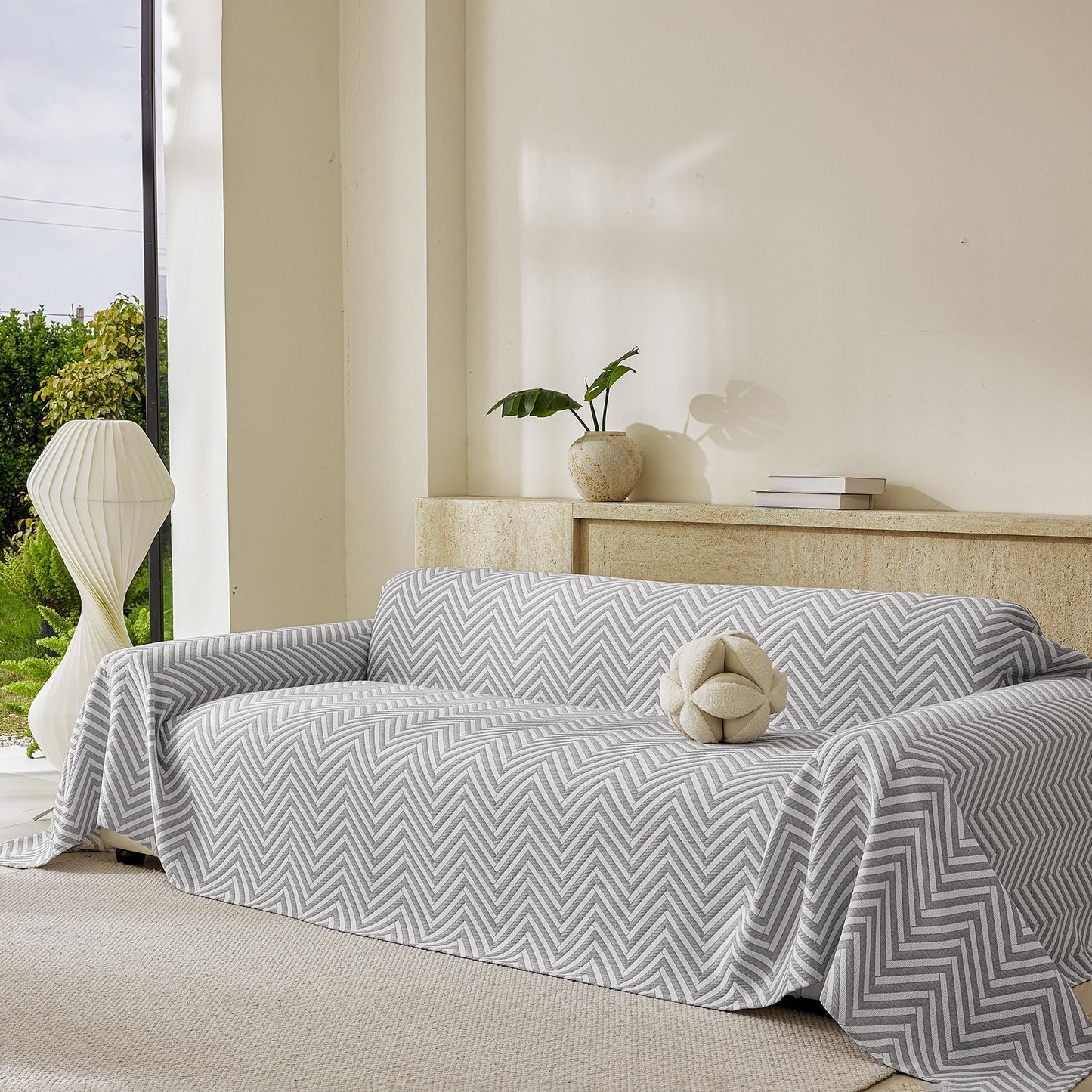 Three Layer Woven Soft Breathable Sofa Cover Blanket, Textured Chevron Couch Cover