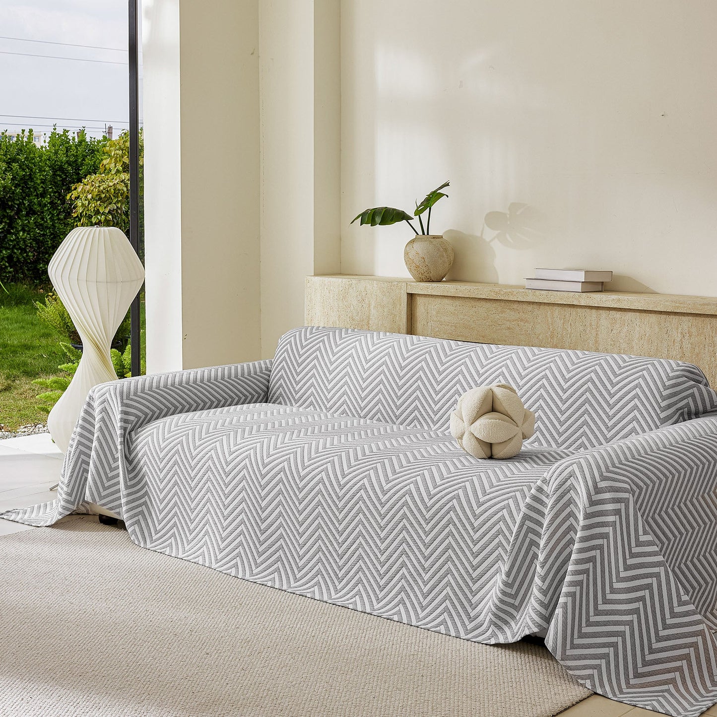 Three Layer Woven Soft Breathable Sofa Cover Blanket, Textured Chevron Couch Cover